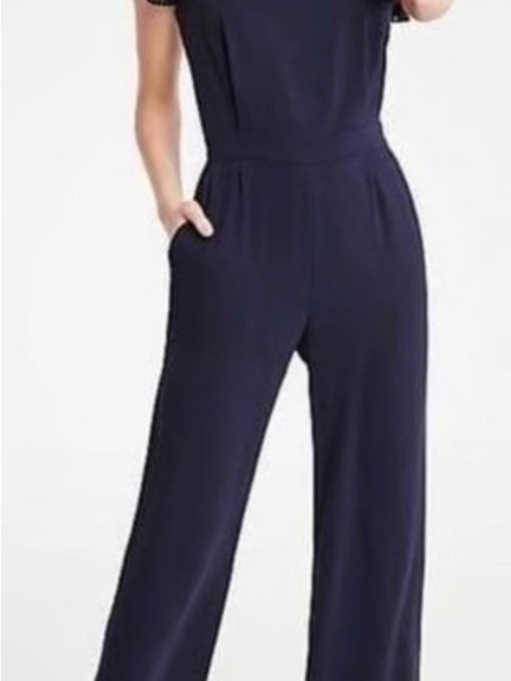 Ann Taylor Navy Wide-Leg Jumpsuit with Pockets
